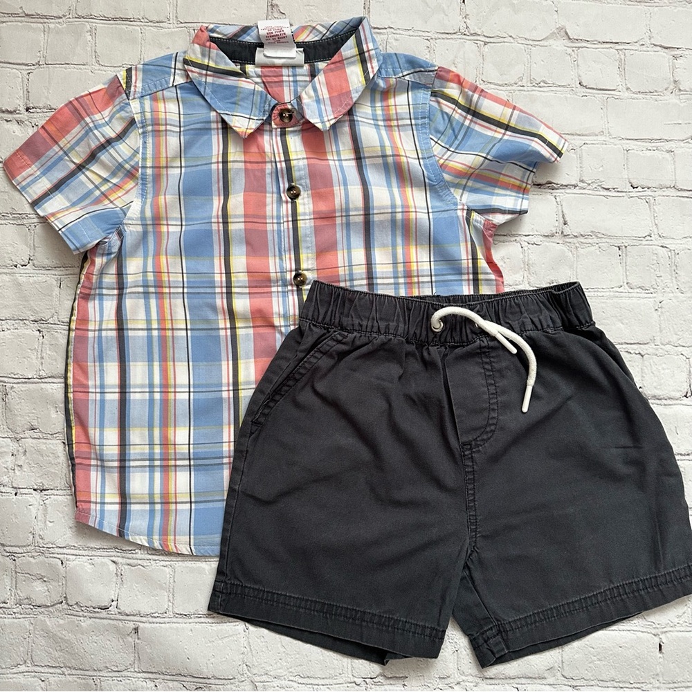 Tommy Bahama Toddler Boy Size 5 Outfit Set Short Sleeve Shirt & Shorts Blue Gray